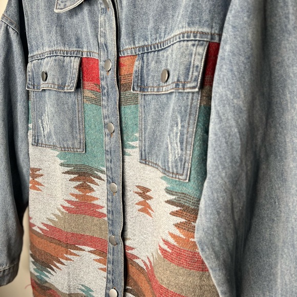 Aztec Print Denim Shacket - Picture 3 of 6